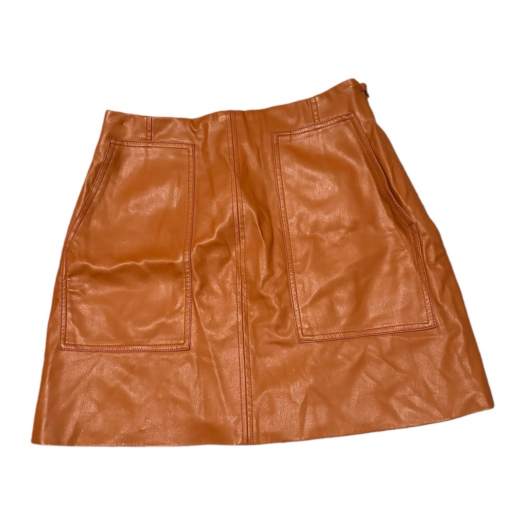 H&M Faux Leather Mini With Pockets in Caramel, size 8